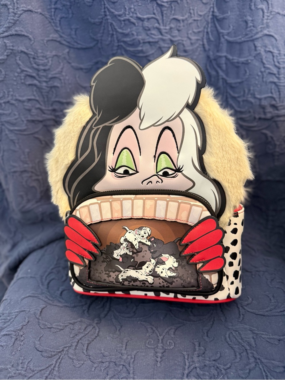 Cruella Dalmatian Graphic Faux-Fur Backpack - Black & White - Picture 2 of 11